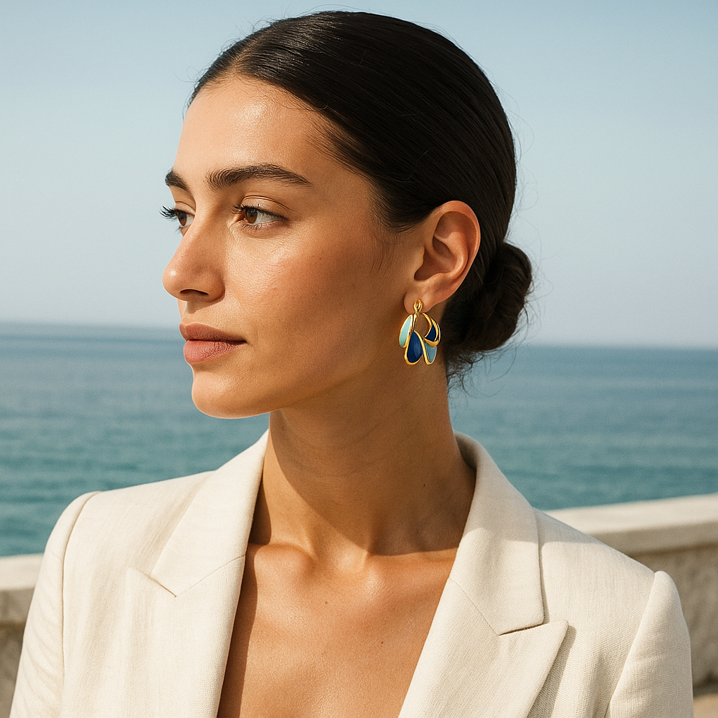 Elegant Wave Enamel Blue Earrings