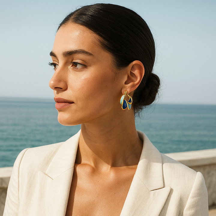 Elegant Wave Enamel Blue Earrings