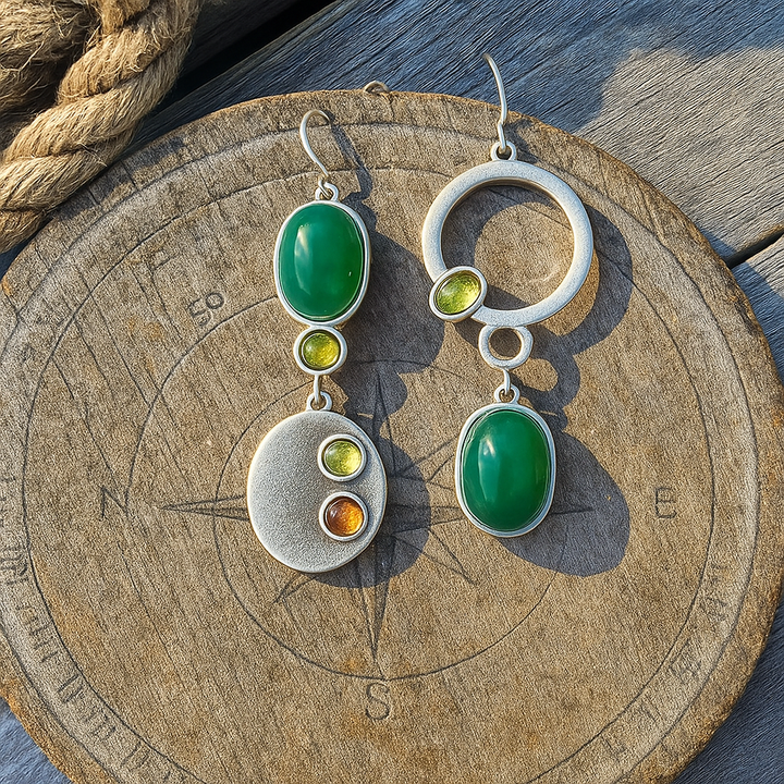 Silver Green Drop Earrings
