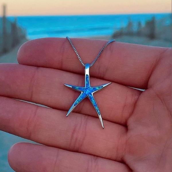 Starfish Silver and Blue Opal Necklace