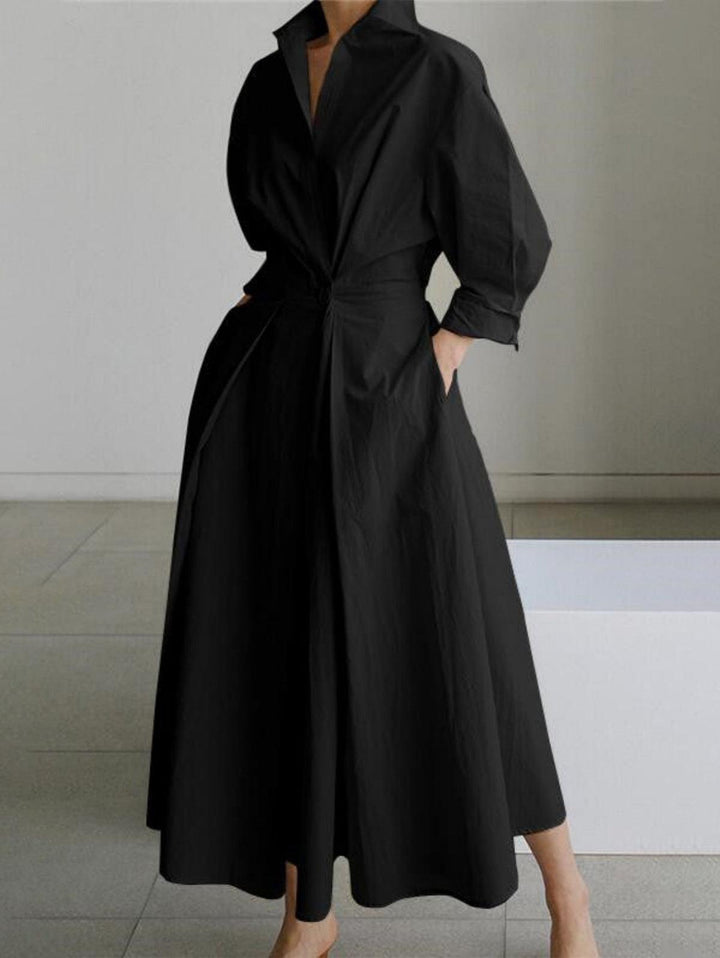 Elsie™ Elegant Button Lapel Midi Dress