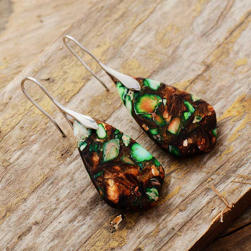 Abstract Stone Jasper Dangle Earrings