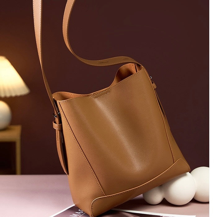 Genuine Leather Crossbody & Shoulder Oversized Bucket Bag