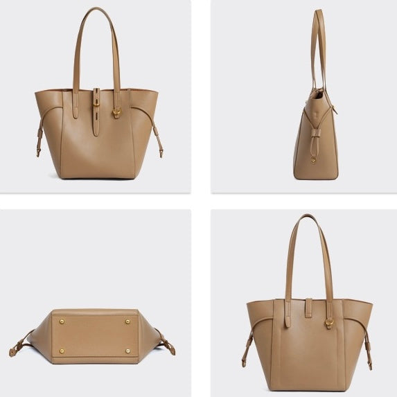 Genuine Leather Vintage Lock Buckle Tote Bag